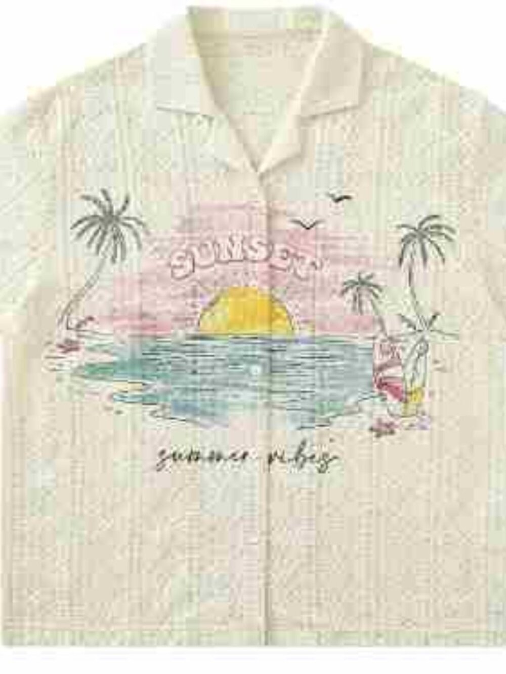 Beige Sunset Beach Print Short Sleeve Shirt